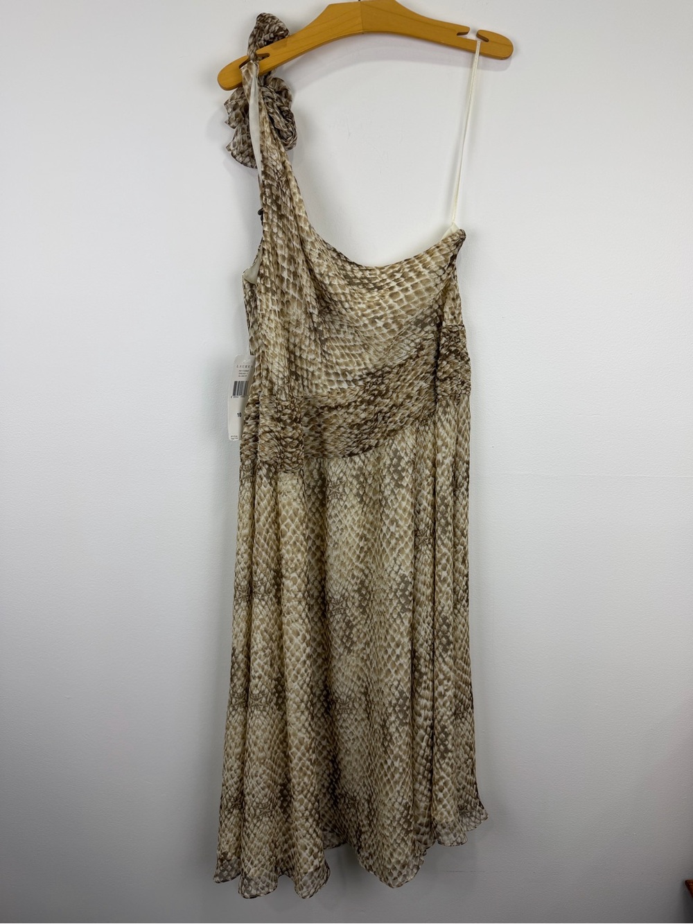 Lauren Ralph Lauren Snake Print One Shoulder Silk Dress NWT Size 10 - Picture 3 of 10